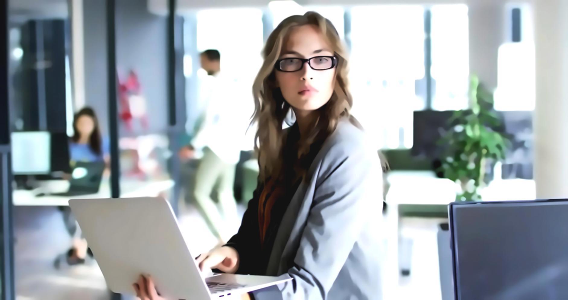 Modern fintech workspace with blockchain technology displays