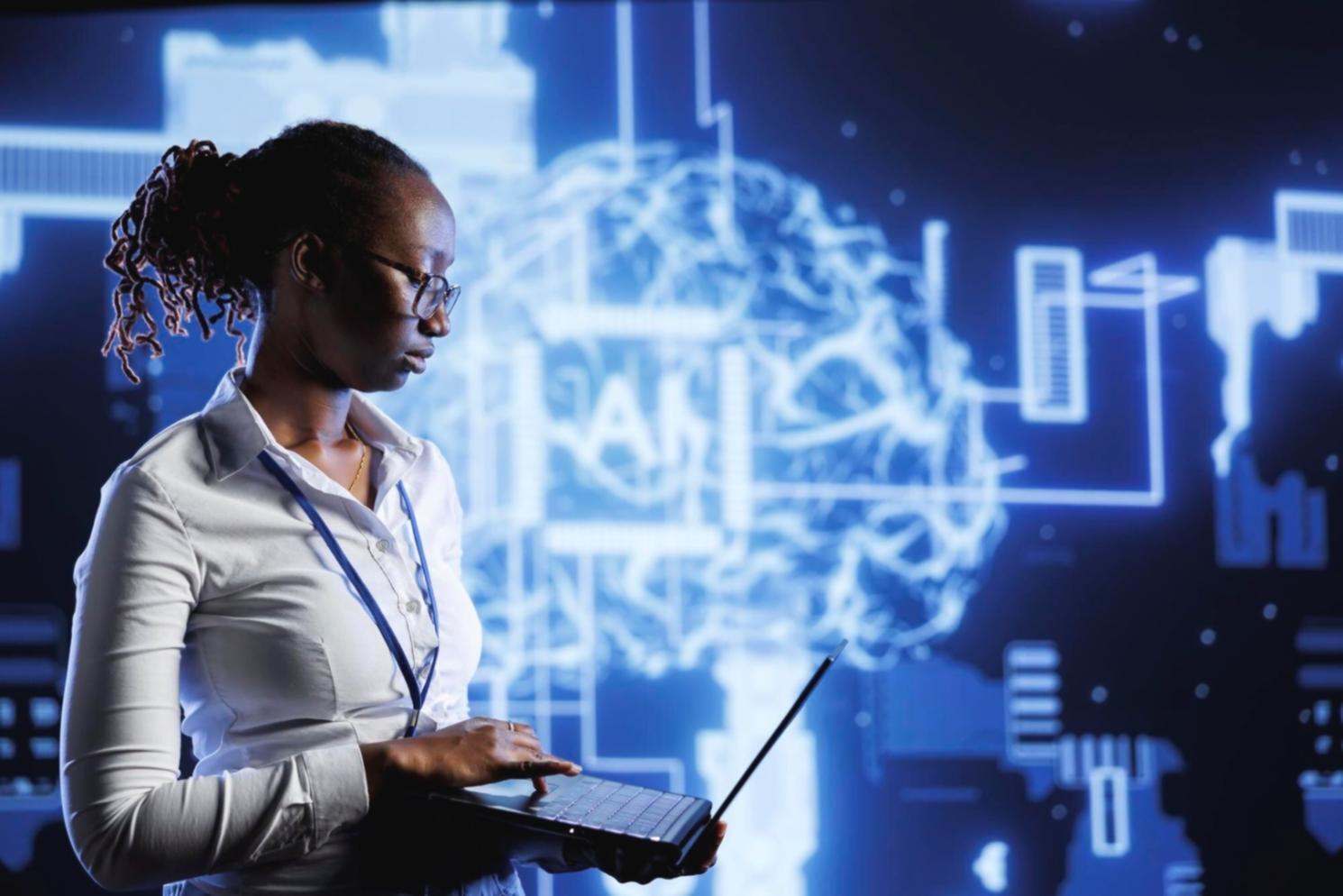 Modern classroom setup with blockchain development tools and collaborative learning environment